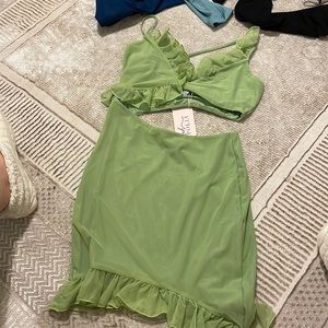 Oh polly green ruched dress